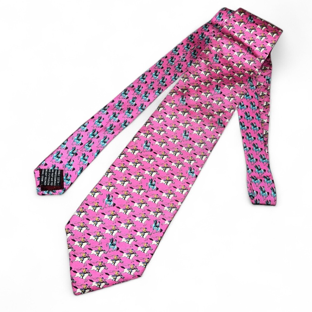 Vintage Gianni Versace Pink Derby / Equestrian Made In Italy Silk Tie Rare* Read